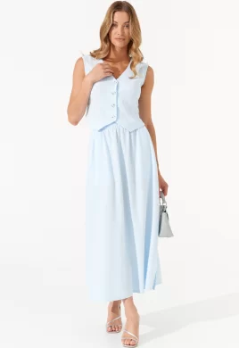 Костюм женский (блузка, юбка) (цвет: нежный голубой)