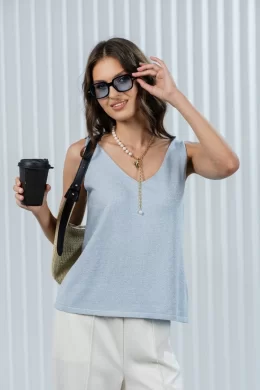 Жилет женский (цвет: бледно-голубой, серебро)