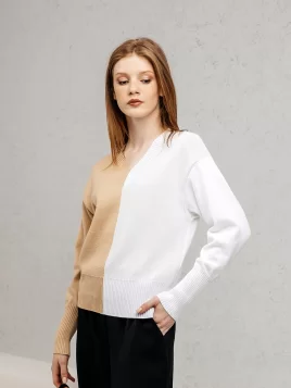 Джемпер женский (цвет: соломенный, белый)