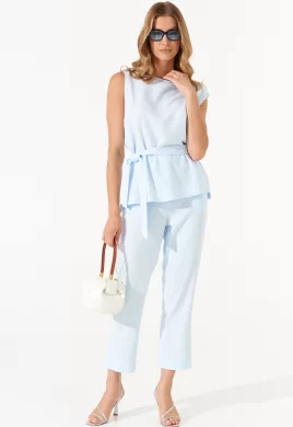 Костюм женский (блузка, брюки) (цвет: нежный голубой)