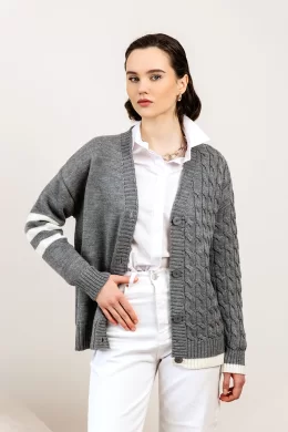 Кардиган женский (цвет: серый, белый)