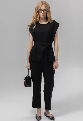 Костюм женский (блузка, брюки) (цвет: черный)