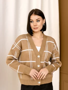 Жакет женский (цвет: светло-коричневый, белый)