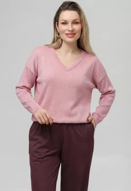 Джемпер женский (цвет: розово-коралловый, серебро)