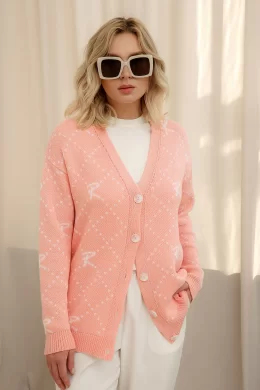 Кардиган женский (цвет: розовый персик, белый)