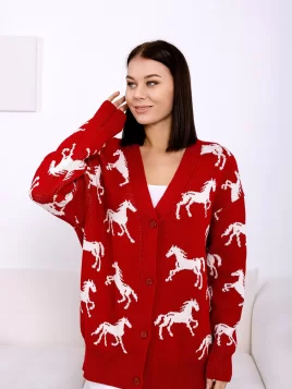 Кардиган женский (цвет: глубокий красный, молочный)