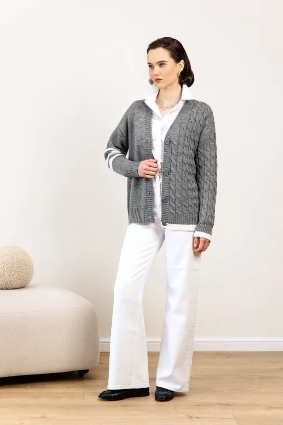 Кардиган женский (цвет: серый, белый) фото 6