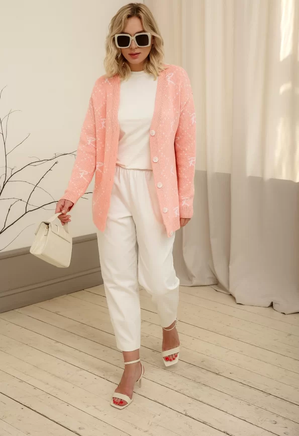 Кардиган женский (цвет: розовый персик, белый) фото 6