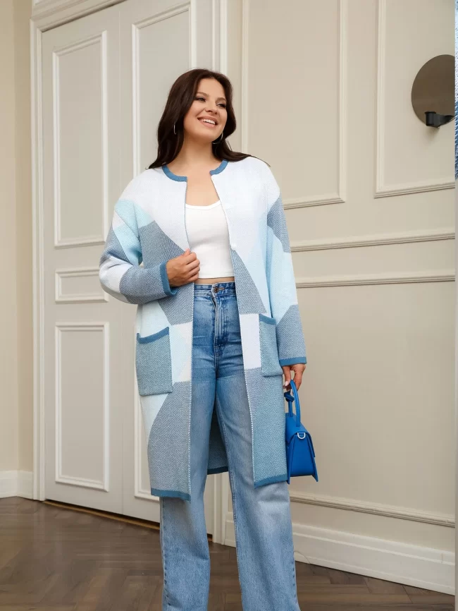 Кардиган женский (цвет: бледно-голубой, индиго, белый) фото 6
