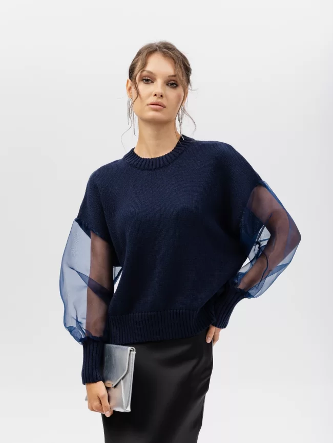 Джемпер женский (цвет: темно-синий, графитовый) фото 4