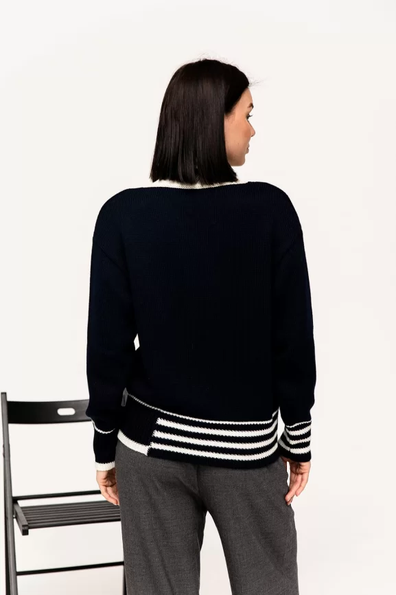 Джемпер женский (цвет: темно-синий, молочный) фото 7