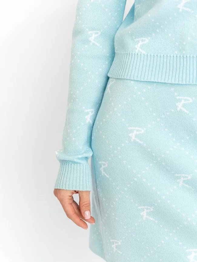 Костюм женский (джемпер, юбка) (цвет: бледно-голубой, белый) фото 3