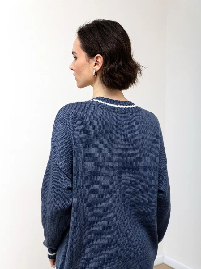 Джемпер женский (цвет: индиго, молочный) фото 2