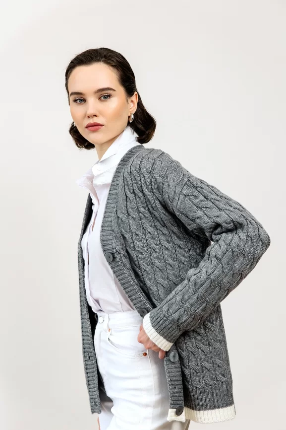 Кардиган женский (цвет: серый, белый) фото 5
