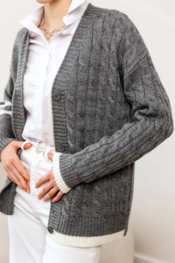 Кардиган женский (цвет: серый, белый) фото 3