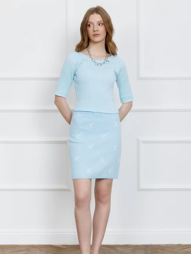 Юбка женская (цвет: бледно-голубой, белый) фото 4