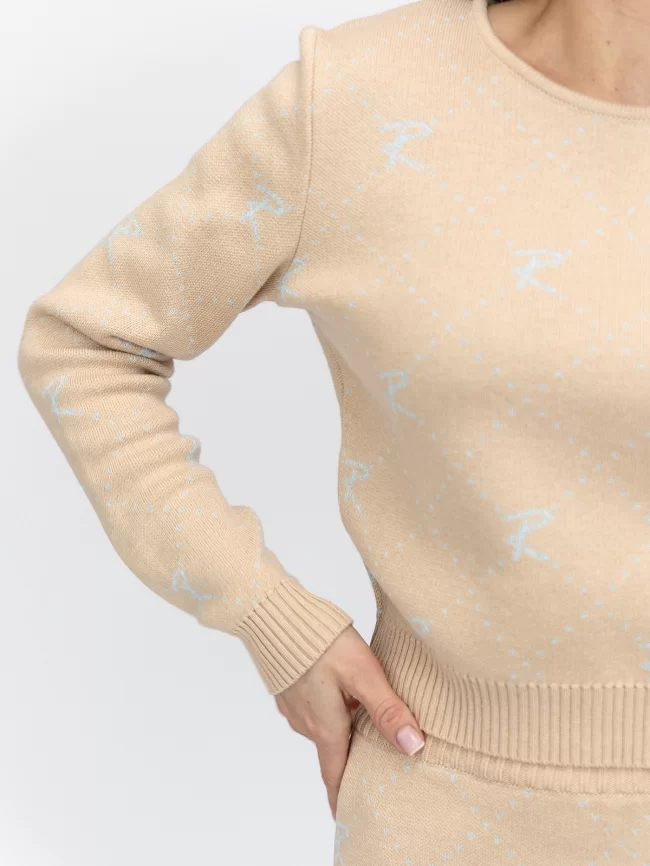 Костюм женский (джемпер, юбка) (цвет: крем-брюле, бледно-голубой) фото 3