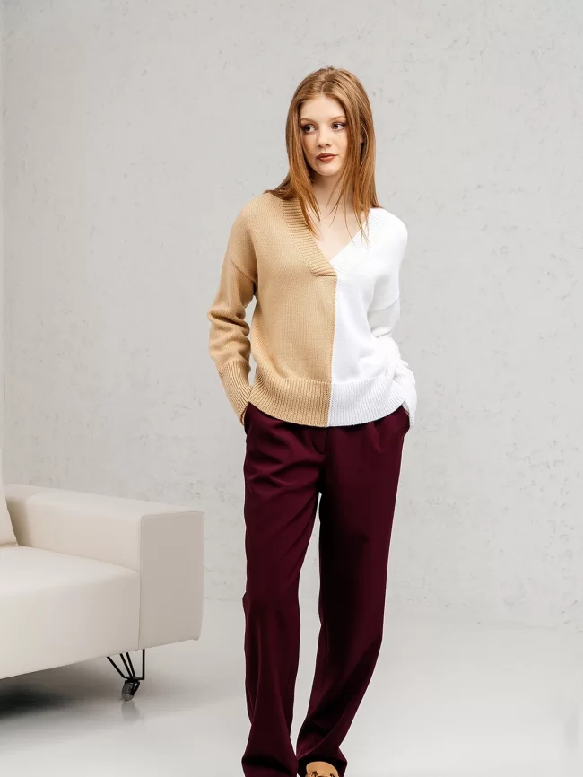 Джемпер женский (цвет: соломенный, белый) фото 4