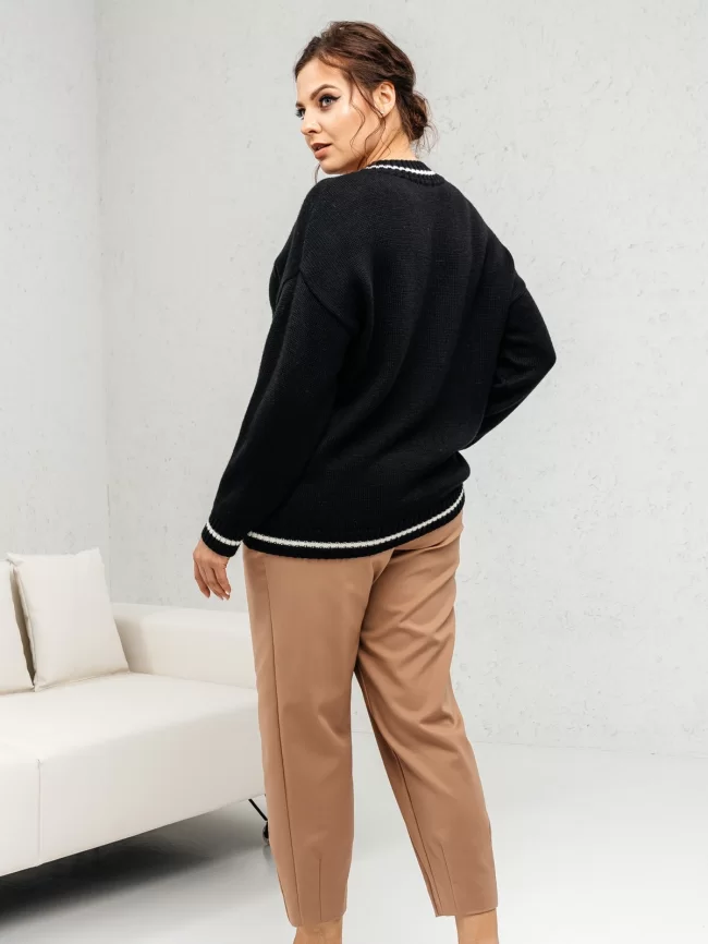 Джемпер женский (цвет: черный, молочный) фото 5