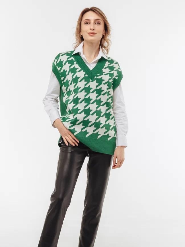 Жилет женский (цвет: зеленый, молочный) фото 4