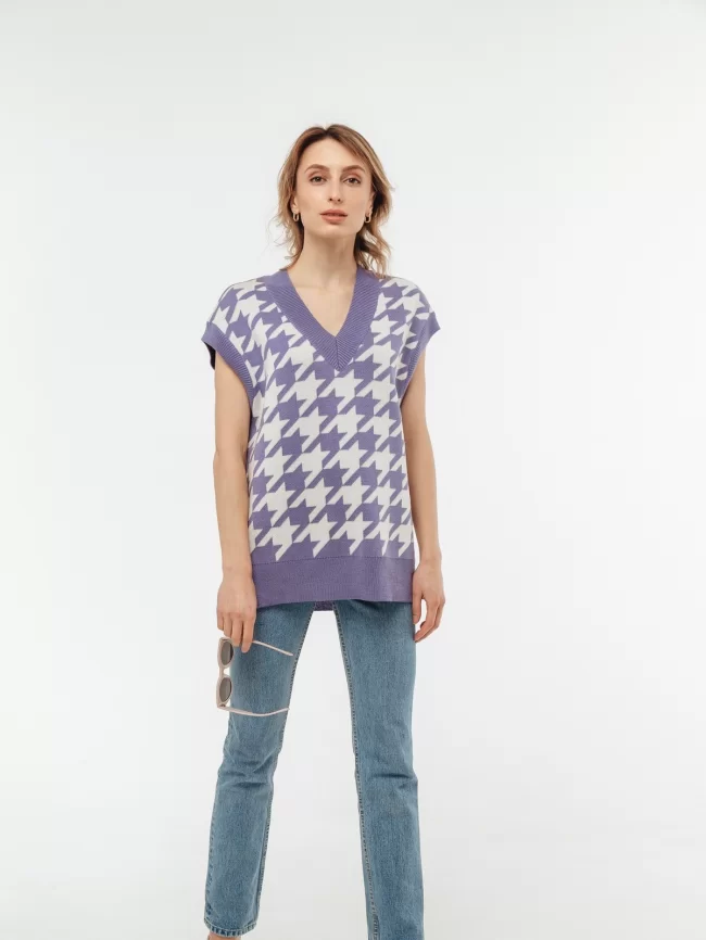 Жилет женский (цвет: сиреневый, молочный) фото 4