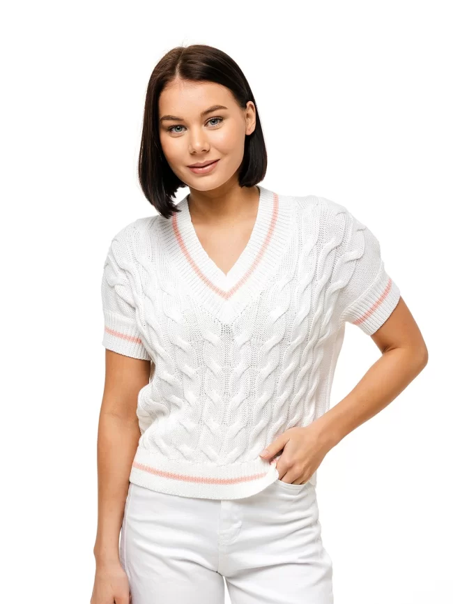 Джемпер женский (цвет: белый, розовый персик) фото 1