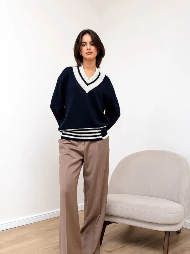 Джемпер женский (цвет: темно-синий, молочный) фото 5