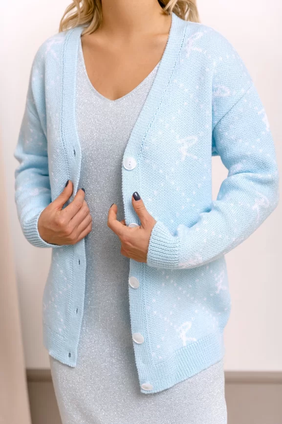 Кардиган женский (цвет: бледно-голубой, белый) фото 3