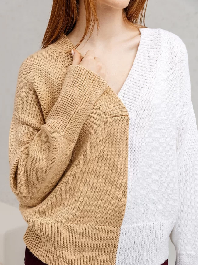 Джемпер женский (цвет: соломенный, белый) фото 3