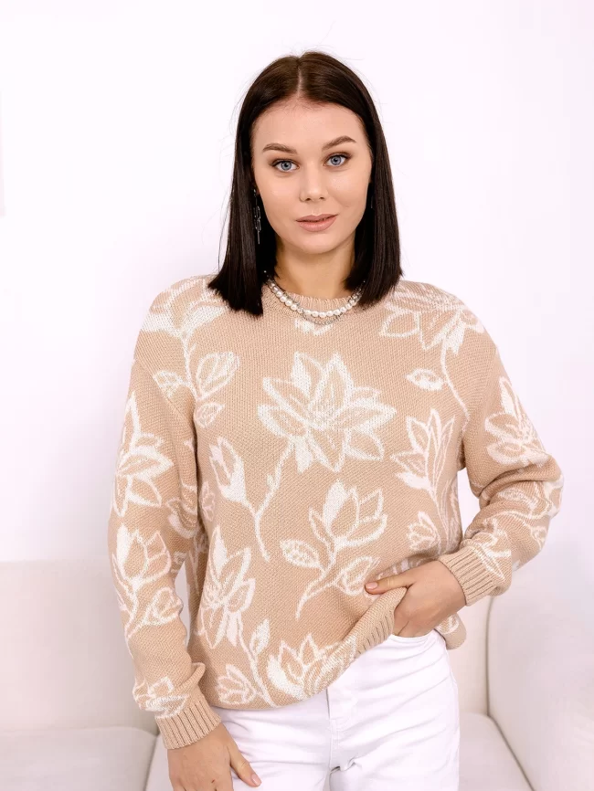 Джемпер женский (цвет: крем-брюле, белый) фото 1