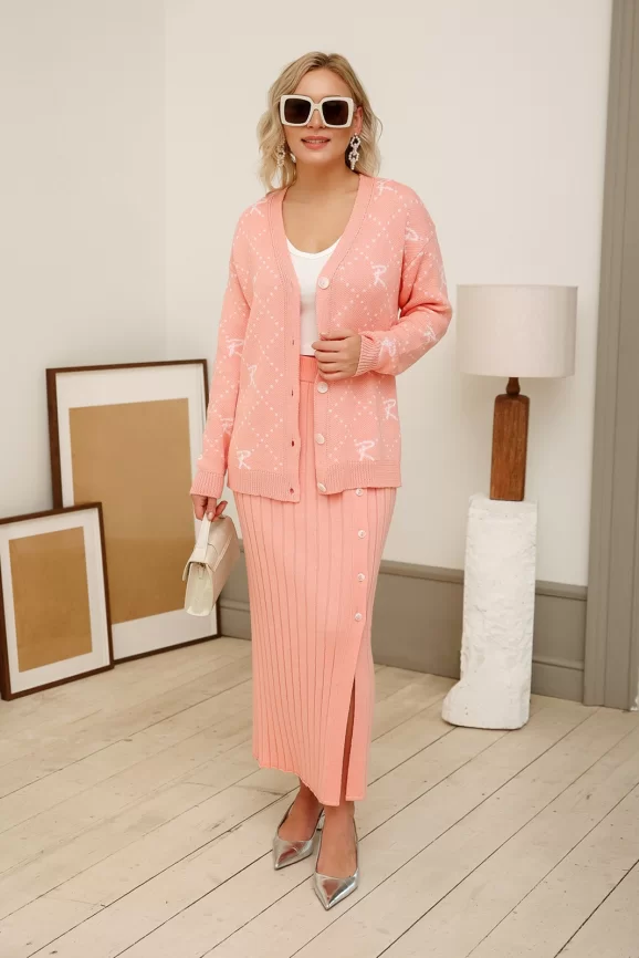 Кардиган женский (цвет: розовый персик, белый) фото 5