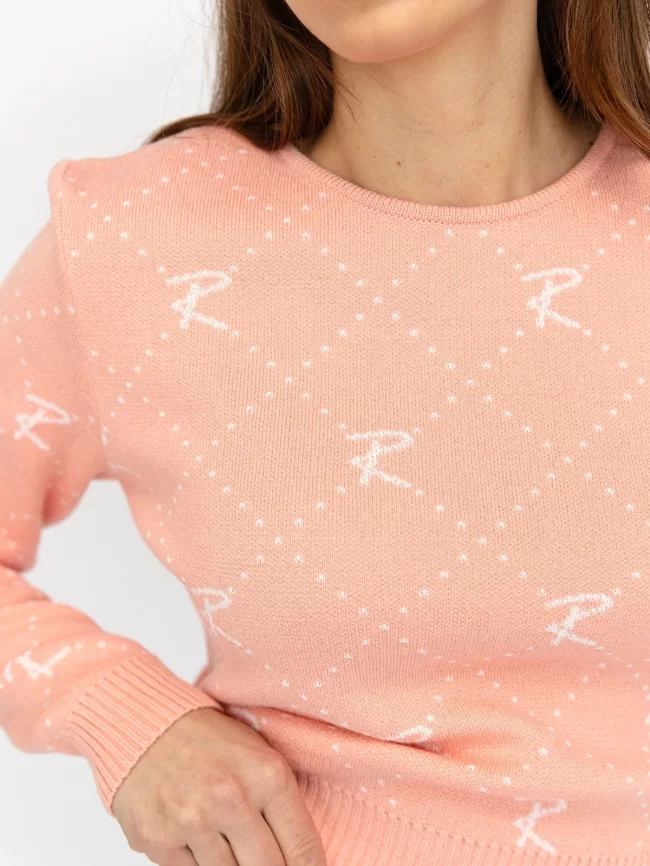 Костюм женский (джемпер, юбка) (цвет: розовый персик, белый) фото 3