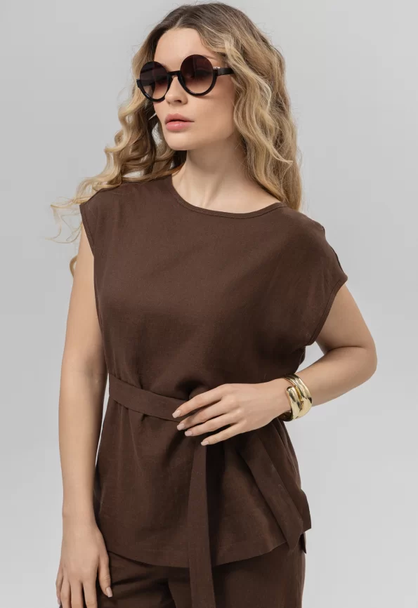 Костюм женский (блузка, брюки) (цвет: шоколадный) фото 2