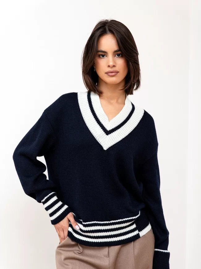 Джемпер женский (цвет: темно-синий, молочный) фото 1