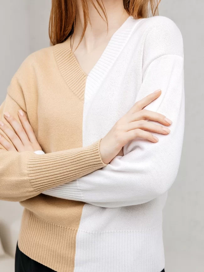 Джемпер женский (цвет: соломенный, белый) фото 2