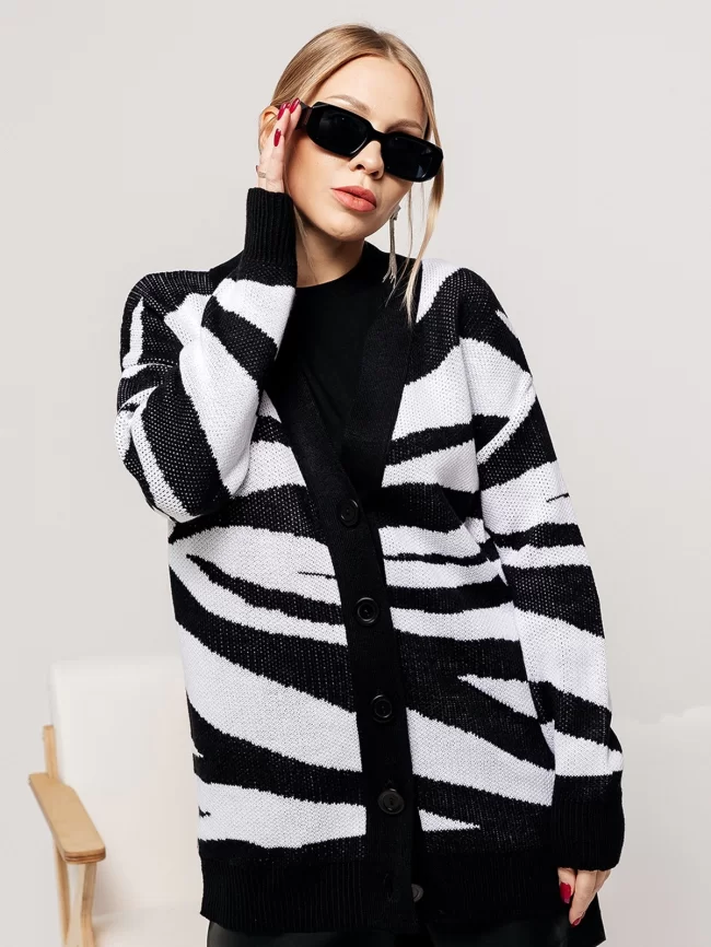 Кардиган женский (цвет: черный, белый) фото 4
