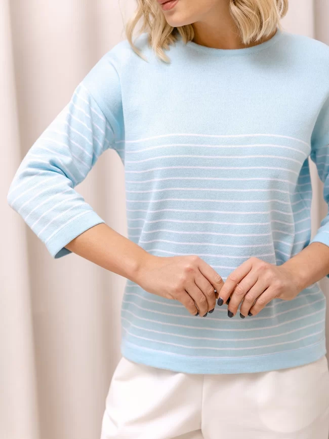 Джемпер женский (цвет: бледно-голубой, белый) фото 3