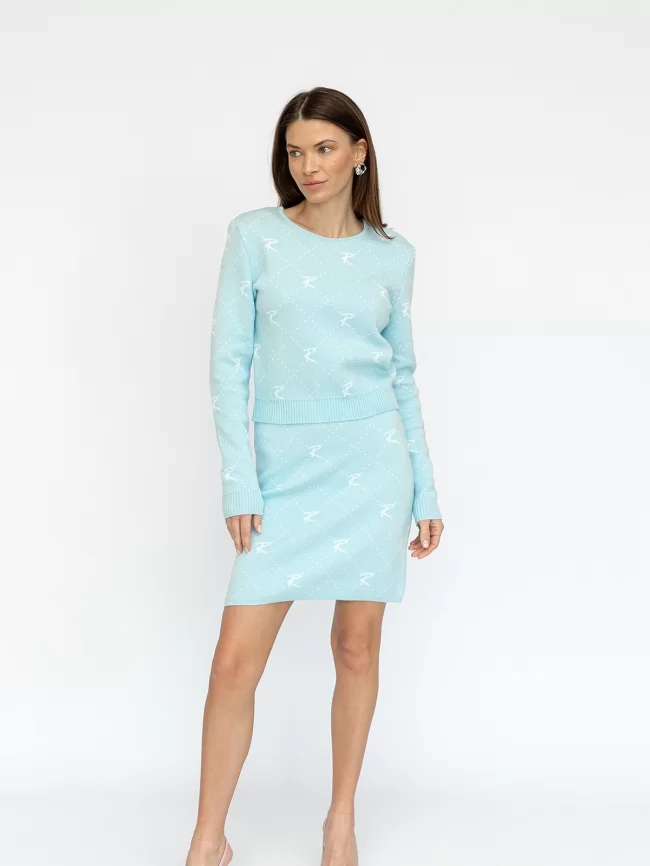 Костюм женский (джемпер, юбка) (цвет: бледно-голубой, белый) фото 7