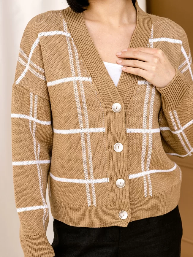 Жакет женский (цвет: светло-коричневый, белый) фото 3