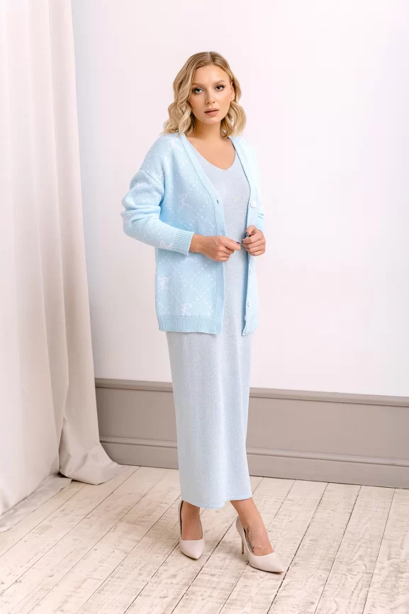 Кардиган женский (цвет: бледно-голубой, белый) фото 4