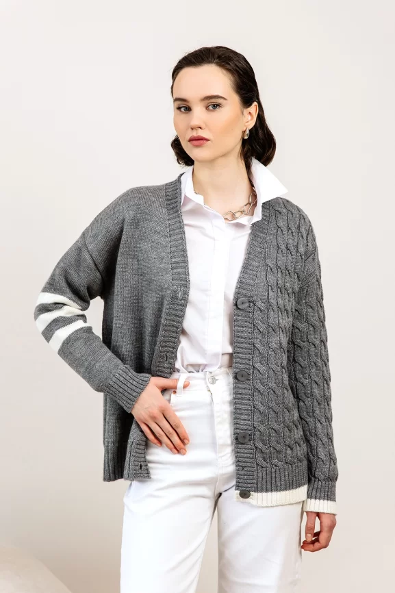 Кардиган женский (цвет: серый, белый) фото 1