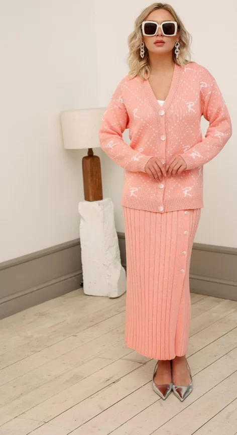 Кардиган женский (цвет: розовый персик, белый) фото 8