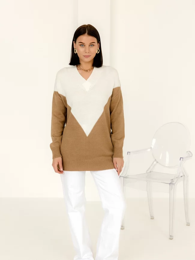 Туника женская (цвет: светло-коричневый, белый) фото 5