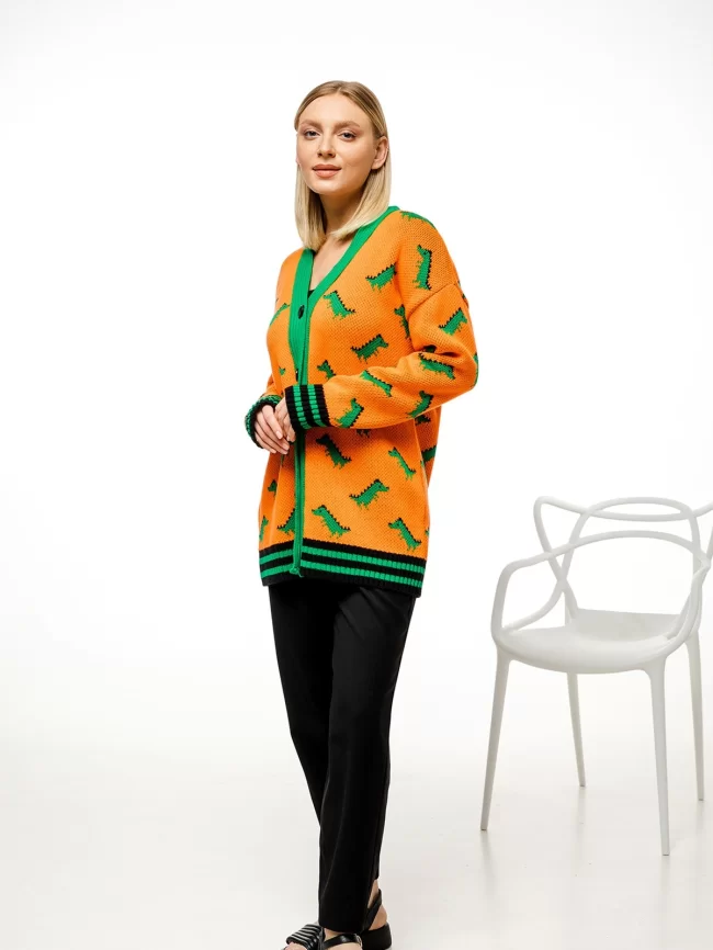 Кардиган женский (цвет: апельсин, ярко-зеленый, черный) фото 4