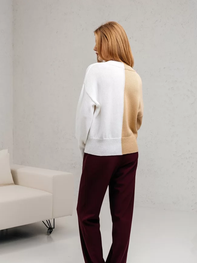 Джемпер женский (цвет: соломенный, белый) фото 2