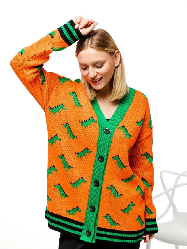 Кардиган женский (цвет: апельсин, ярко-зеленый, черный) фото 3