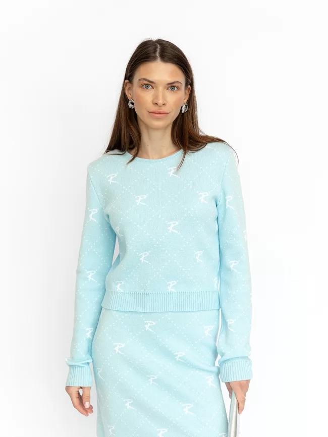 Джемпер женский (цвет: бледно-голубой, белый) фото 5
