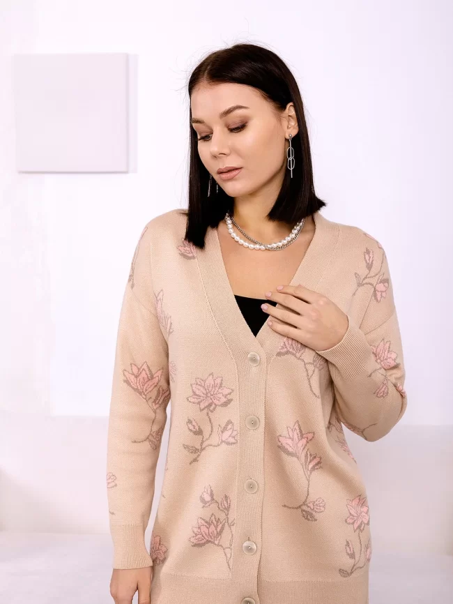 Кардиган женский (цвет: крем-брюле, розовый персик, светлое какао) фото 1