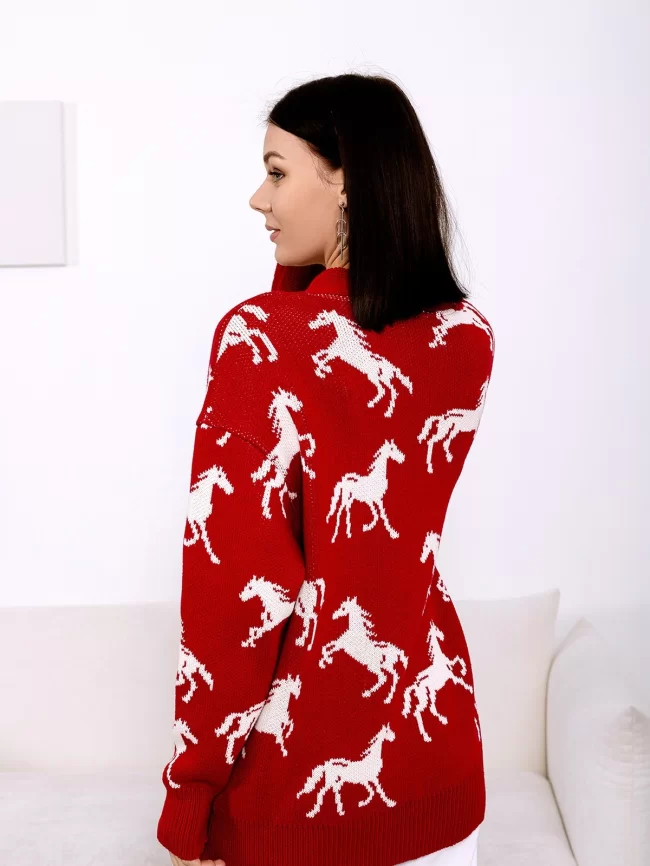 Кардиган женский (цвет: глубокий красный, молочный) фото 2