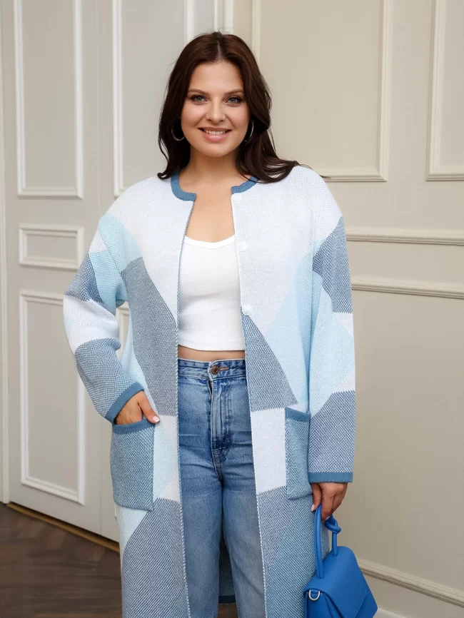 Кардиган женский (цвет: бледно-голубой, индиго, белый) фото 1